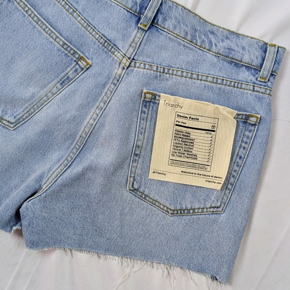 Triarchy Denim Shorts High Rise Cut Off Raw Hem Button Fly 5-Pocket Blue 26 NWT - Picture 8 of 13